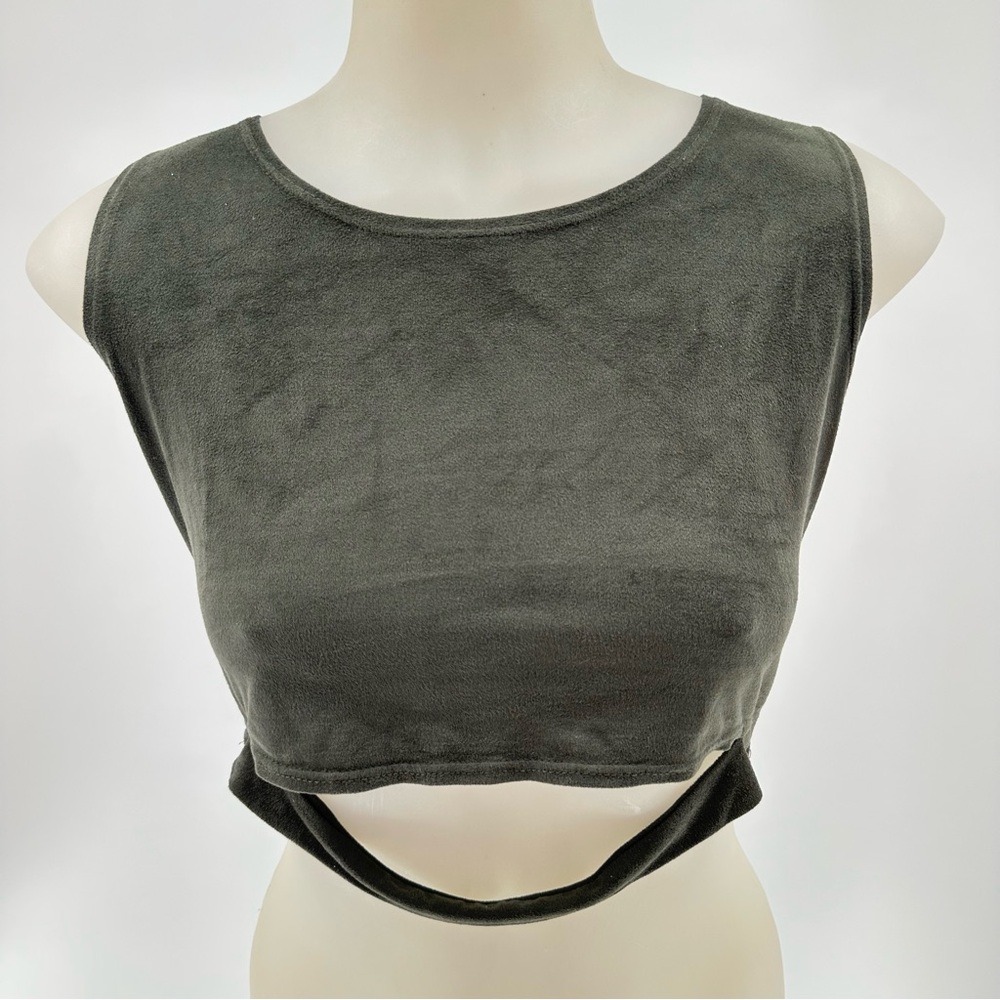 Goodtime USA  Green Suede cropped top Sz Small Zip Back Vintage Bodycon
